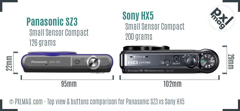 Panasonic SZ3 vs Sony HX5 top view buttons comparison