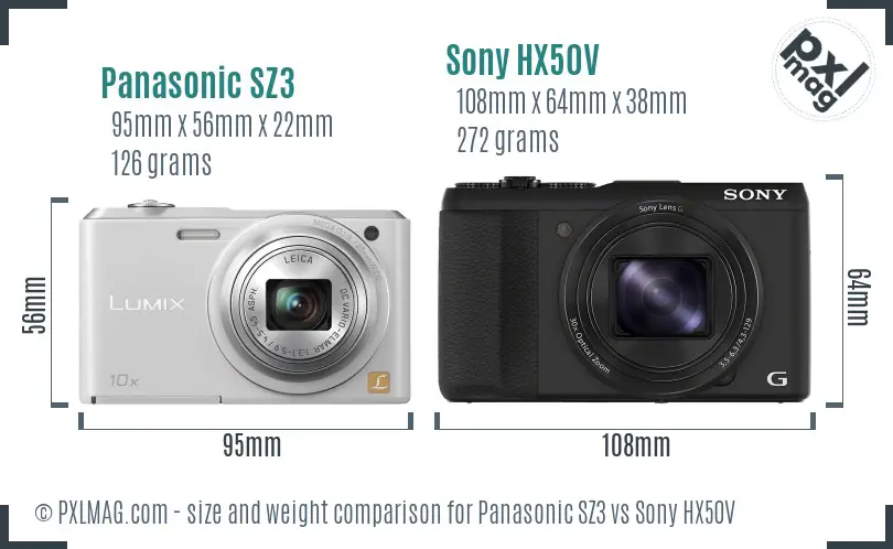 Panasonic SZ3 vs Sony HX50V size comparison Panasonic SZ3 vs Sony HX50V size comparison