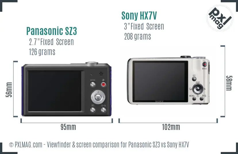 Panasonic SZ3 vs Sony HX7V Screen and Viewfinder comparison