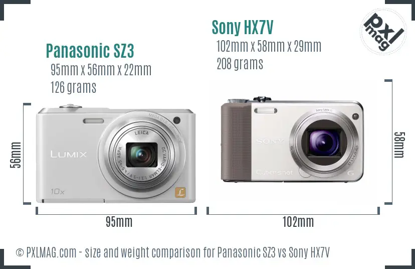 Panasonic SZ3 vs Sony HX7V size comparison