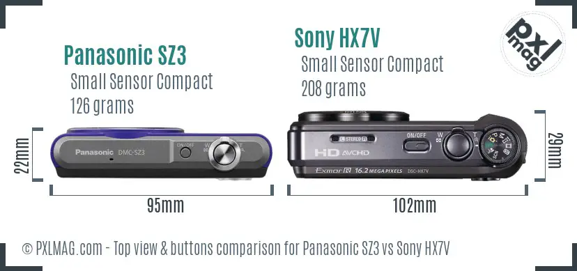 Panasonic SZ3 vs Sony HX7V top view buttons comparison