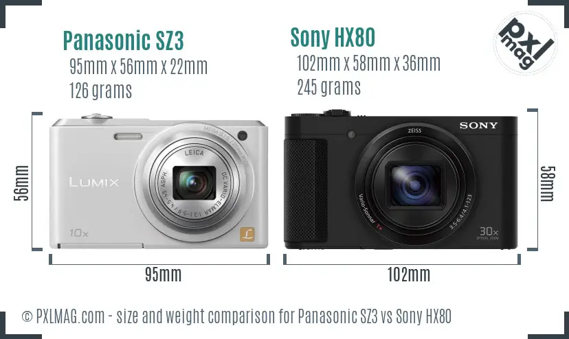 Panasonic SZ3 vs Sony HX80 size comparison Panasonic SZ3 vs Sony HX80 size comparison