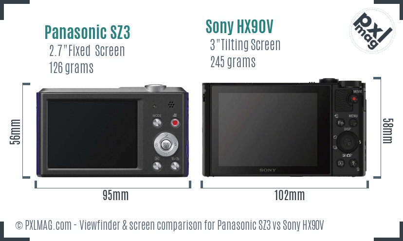 Panasonic SZ3 vs Sony HX90V Screen and Viewfinder comparison