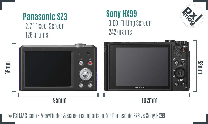 Panasonic SZ3 vs Sony HX99 Screen and Viewfinder comparison Panasonic SZ3 vs Sony HX99 Screen and Viewfinder comparison