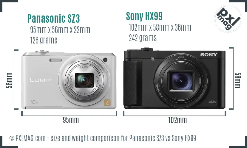 Panasonic SZ3 vs Sony HX99 size comparison Panasonic SZ3 vs Sony HX99 size comparison
