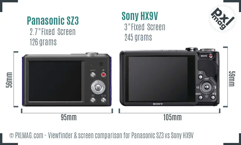 Panasonic SZ3 vs Sony HX9V Screen and Viewfinder comparison