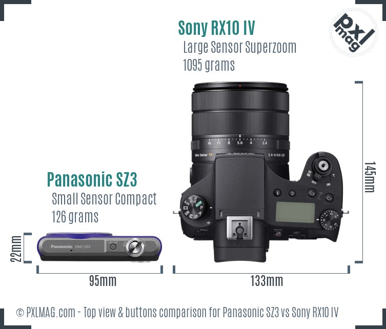 Panasonic SZ3 vs Sony RX10 IV top view buttons comparison