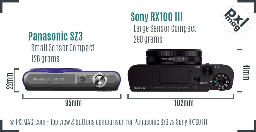 Panasonic SZ3 vs Sony RX100 III top view buttons comparison