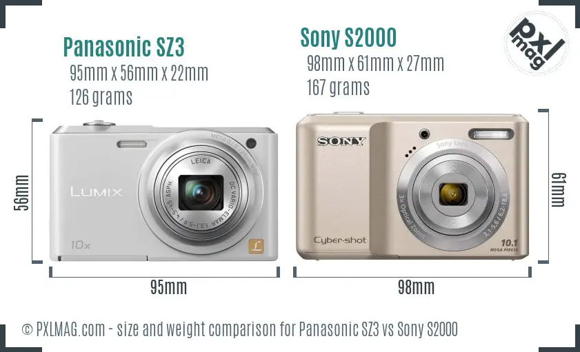 Panasonic SZ3 vs Sony S2000 size comparison