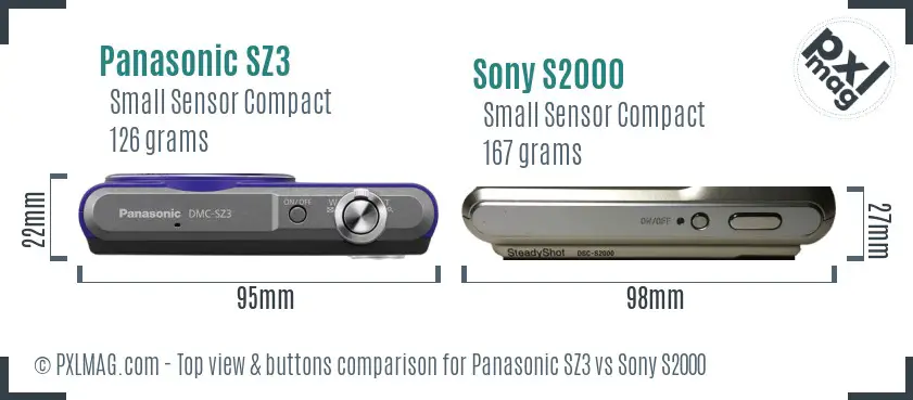 Panasonic SZ3 vs Sony S2000 top view buttons comparison