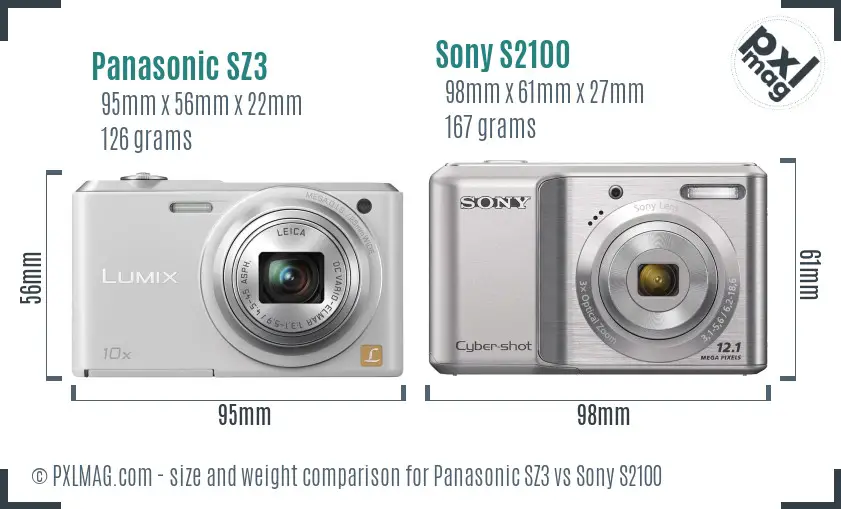 Panasonic SZ3 vs Sony S2100 size comparison