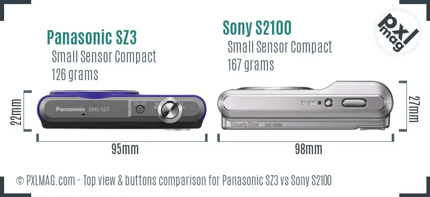 Panasonic SZ3 vs Sony S2100 top view buttons comparison