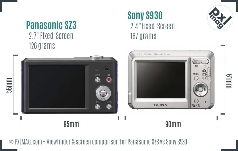 Panasonic SZ3 vs Sony S930 Screen and Viewfinder comparison