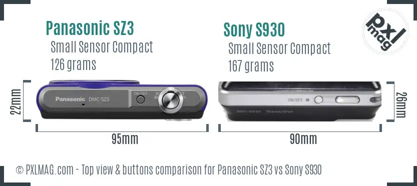 Panasonic SZ3 vs Sony S930 top view buttons comparison