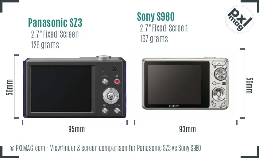 Panasonic SZ3 vs Sony S980 Screen and Viewfinder comparison