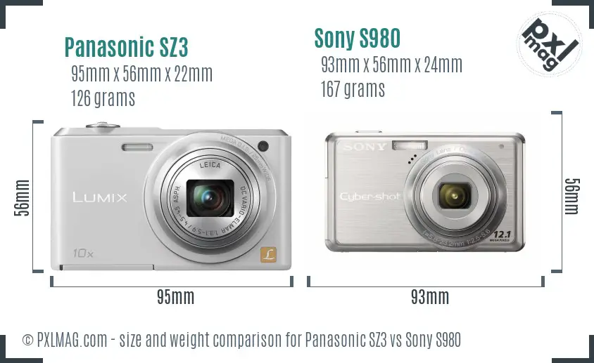 Panasonic SZ3 vs Sony S980 size comparison