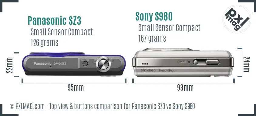 Panasonic SZ3 vs Sony S980 top view buttons comparison