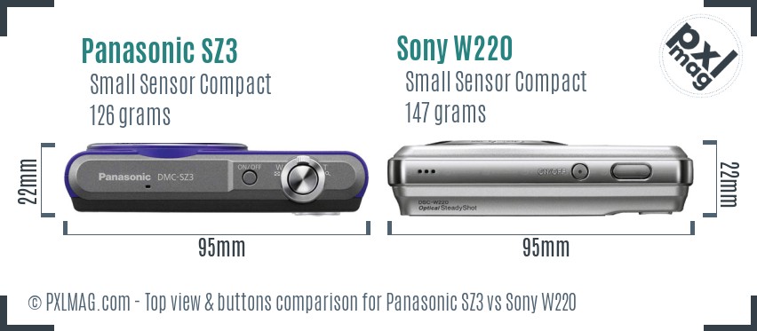 Panasonic SZ3 vs Sony W220 top view buttons comparison