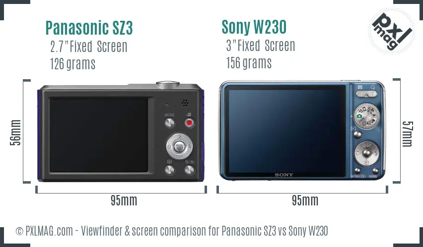 Panasonic SZ3 vs Sony W230 Screen and Viewfinder comparison Panasonic SZ3 vs Sony W230 Screen and Viewfinder comparison