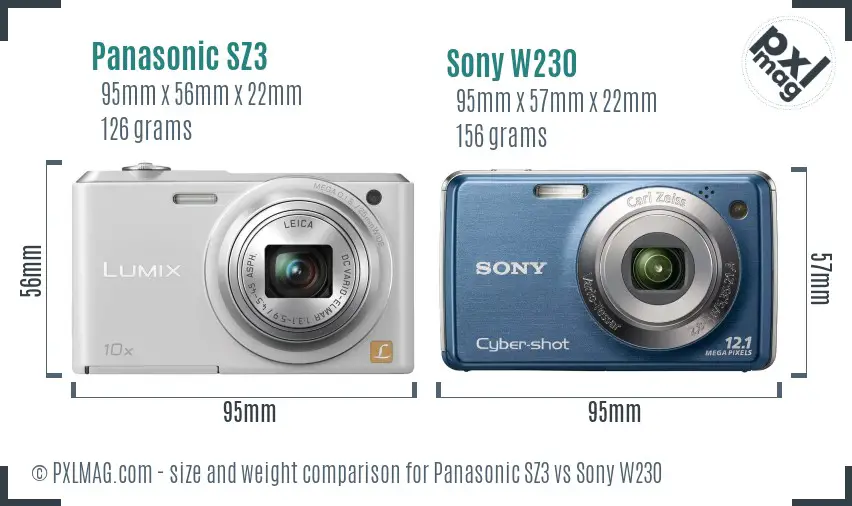 Panasonic SZ3 vs Sony W230 size comparison Panasonic SZ3 vs Sony W230 size comparison