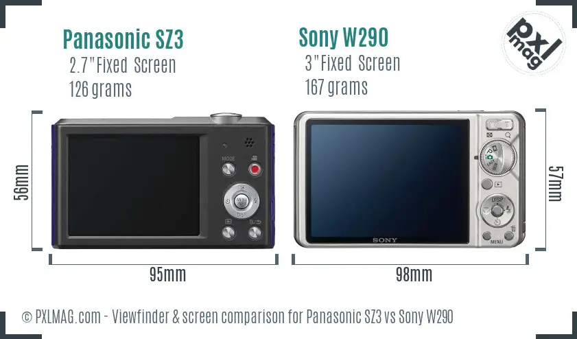 Panasonic SZ3 vs Sony W290 Screen and Viewfinder comparison
