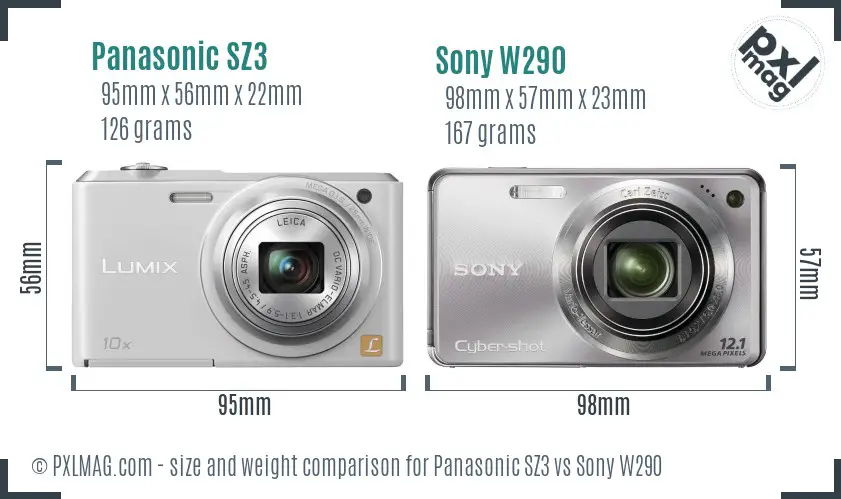 Panasonic SZ3 vs Sony W290 size comparison