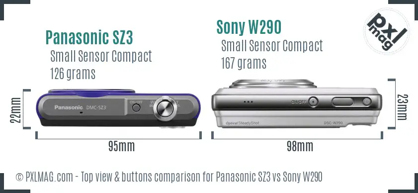 Panasonic SZ3 vs Sony W290 top view buttons comparison