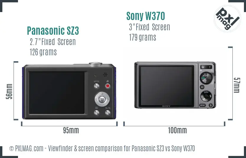 Panasonic SZ3 vs Sony W370 Screen and Viewfinder comparison