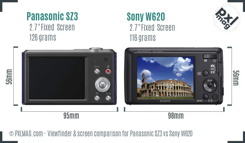 Panasonic SZ3 vs Sony W620 Screen and Viewfinder comparison
