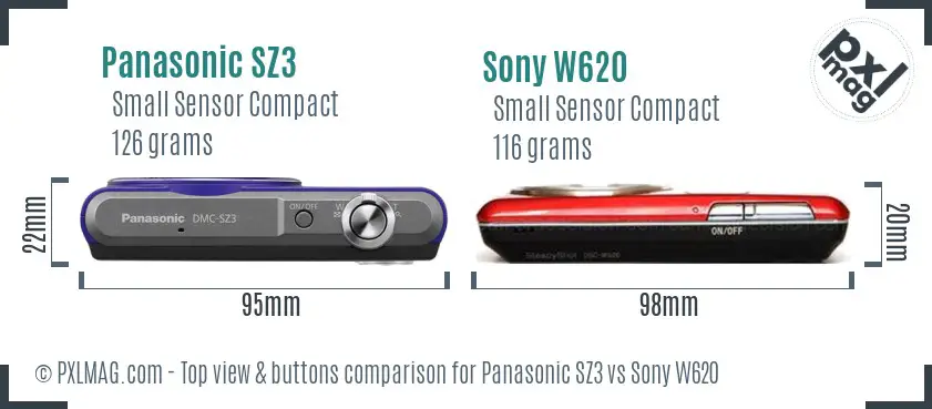Panasonic SZ3 vs Sony W620 top view buttons comparison