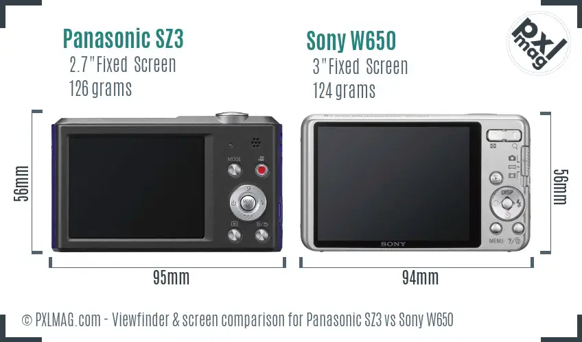 Panasonic SZ3 vs Sony W650 Screen and Viewfinder comparison