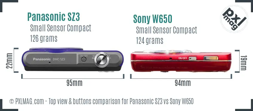 Panasonic SZ3 vs Sony W650 top view buttons comparison