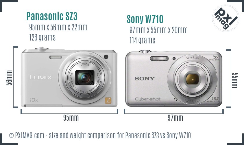 Panasonic SZ3 vs Sony W710 size comparison