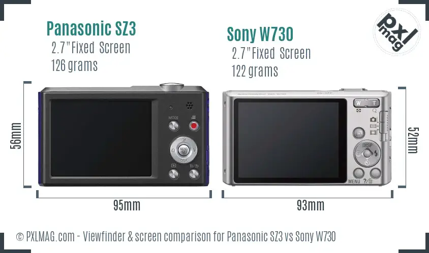 Panasonic SZ3 vs Sony W730 Screen and Viewfinder comparison