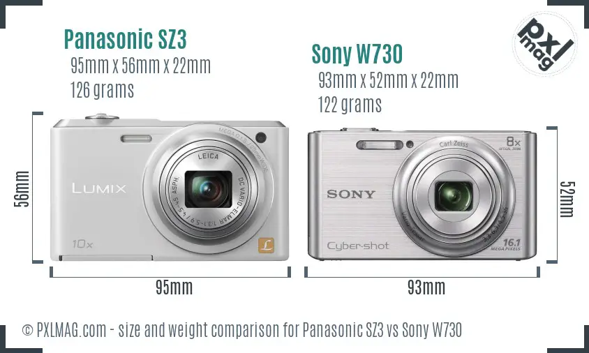 Panasonic SZ3 vs Sony W730 size comparison