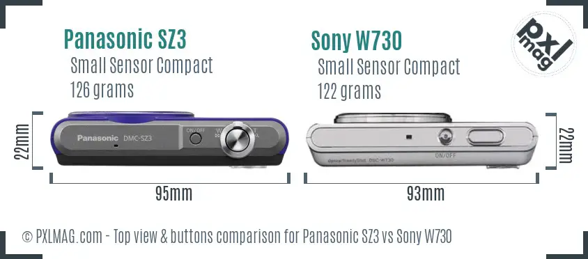 Panasonic SZ3 vs Sony W730 top view buttons comparison