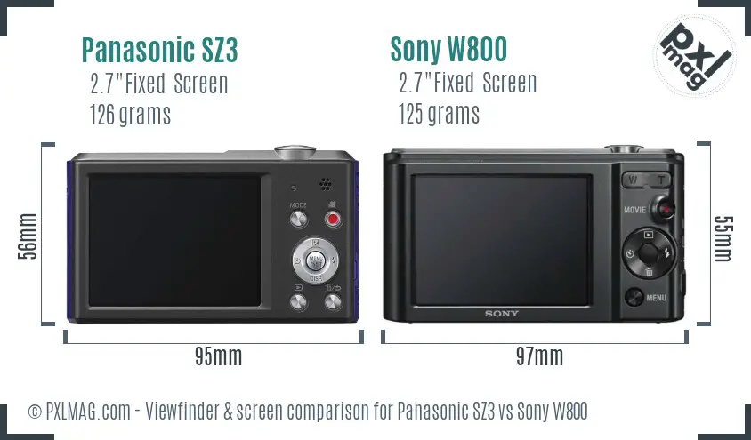 Panasonic SZ3 vs Sony W800 Screen and Viewfinder comparison