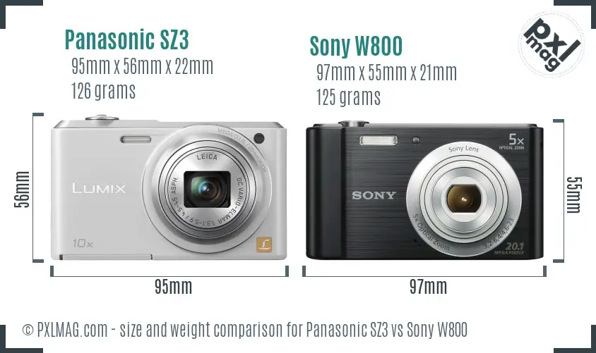Panasonic SZ3 vs Sony W800 size comparison