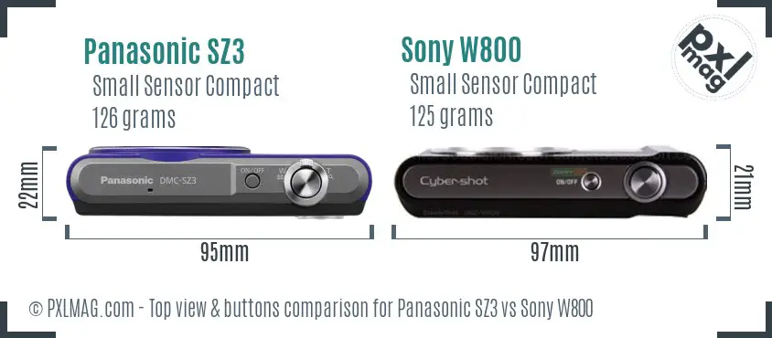 Panasonic SZ3 vs Sony W800 top view buttons comparison