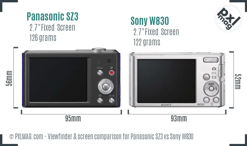 Panasonic SZ3 vs Sony W830 Screen and Viewfinder comparison