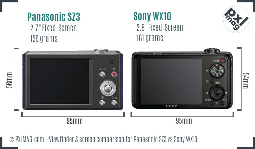 Panasonic SZ3 vs Sony WX10 Screen and Viewfinder comparison