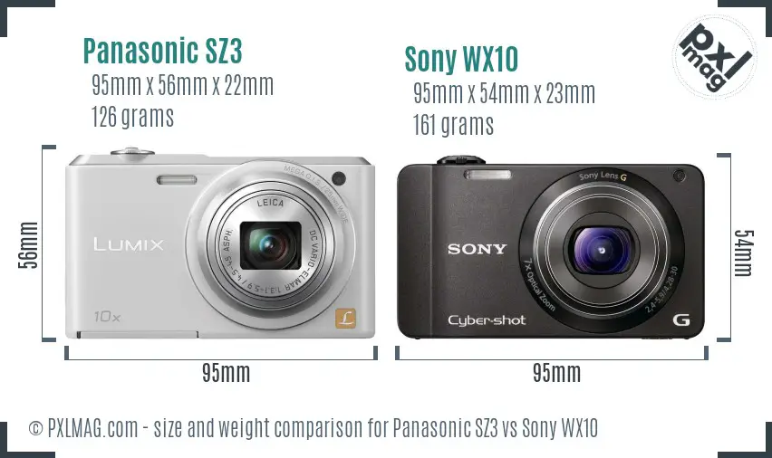 Panasonic SZ3 vs Sony WX10 size comparison