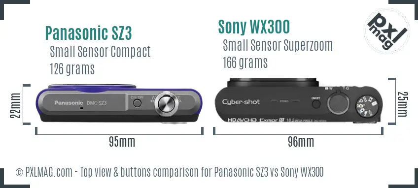 Panasonic SZ3 vs Sony WX300 top view buttons comparison Panasonic SZ3 vs Sony WX300 top view buttons comparison