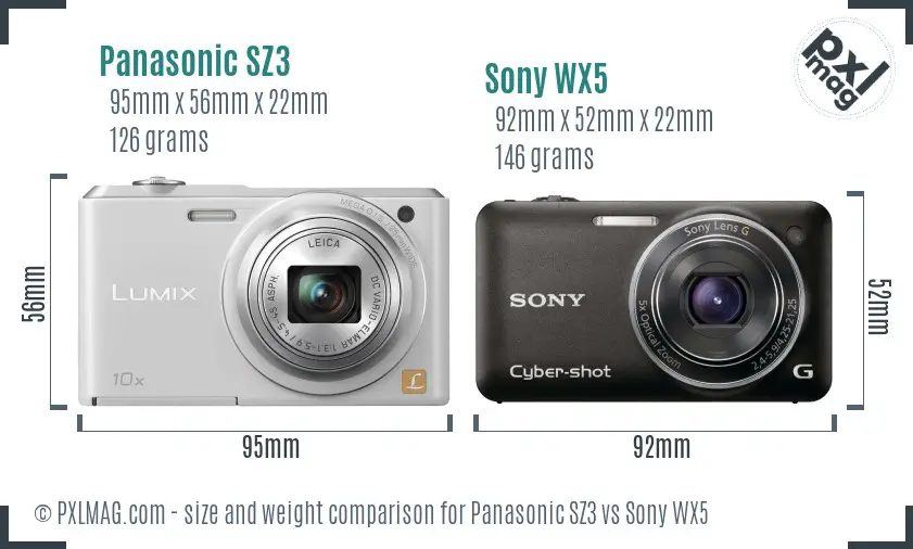 Panasonic SZ3 vs Sony WX5 size comparison