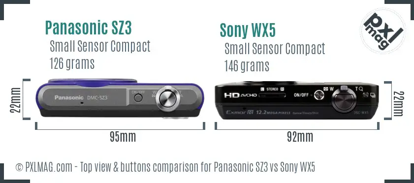 Panasonic SZ3 vs Sony WX5 top view buttons comparison