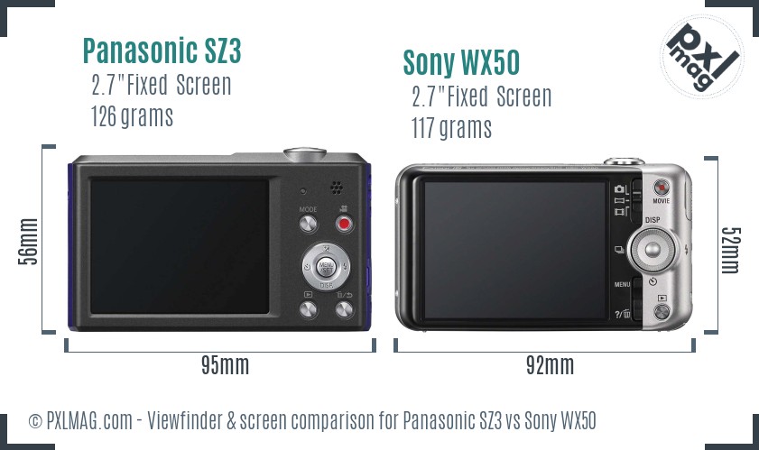 Panasonic SZ3 vs Sony WX50 Screen and Viewfinder comparison