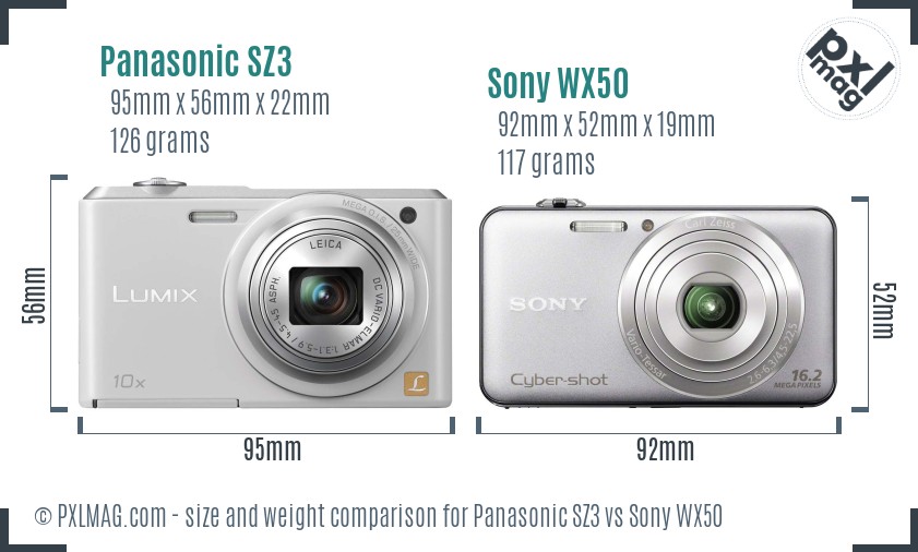 Panasonic SZ3 vs Sony WX50 size comparison Panasonic SZ3 vs Sony WX50 size comparison