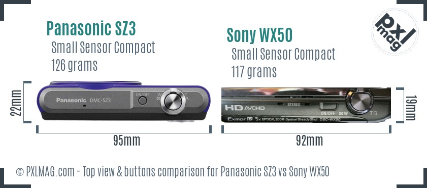 Panasonic SZ3 vs Sony WX50 top view buttons comparison