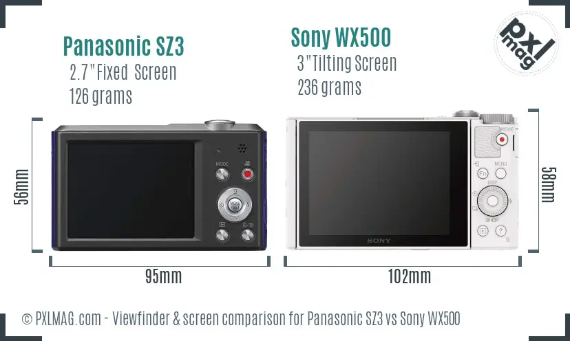 Panasonic SZ3 vs Sony WX500 Screen and Viewfinder comparison