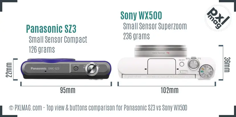 Panasonic SZ3 vs Sony WX500 top view buttons comparison